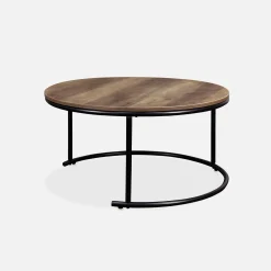 Set di 2 tavolini rotondi in metallo e legno