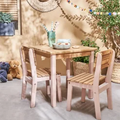 Set di tavolo per bambini in legno, 2 sedie