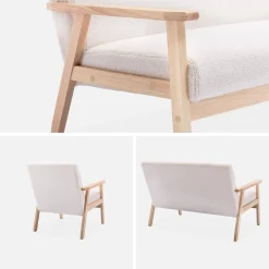 Set panca e poltrona in legno e tessuto, 3 posti