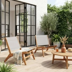 Set 2 poltrone da giardino in legno di acacia e textilene