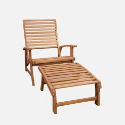 Set 2 sedie con cuscino e poggiapiedi in legno
