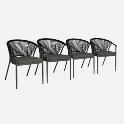 Set 4 sedie da giardino impilabili in acciaio e corde