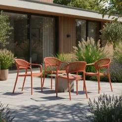 Set 4 sedie da giardino impilabili con effetto corda