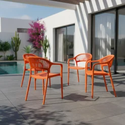 Set 4 sedie da giardino impilabili con effetto corda