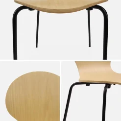 Set 4 sedie impilabili in legno di hevea con gambe in acciaio