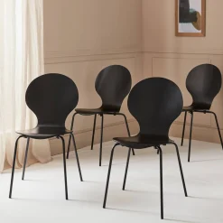 Set 4 sedie impilabili in legno di hevea con gambe in acciaio