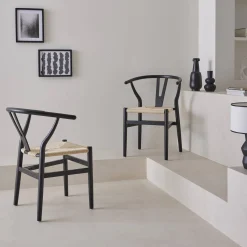 Set 2 sedie in legno con seduta in corda