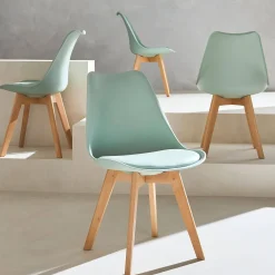 Set 4 sedie scandinave imbottite con gambe in legno