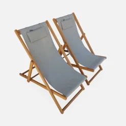 Set 2 sedie sdraio in legno con cuscino poggiatesta