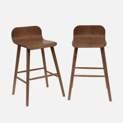 Set 2 sgabelli da bar scandinavo in legno di hevea 67,5 cm