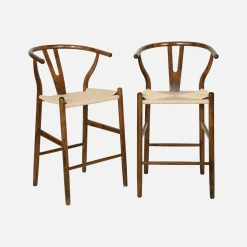 Set 2 sgabelli da bar vintage in legno di faggio e corde