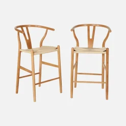 Set 2 sgabelli da bar vintage in legno di faggio e corde