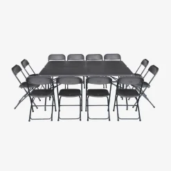 Set 2 tavoli pieghevoli per eventi in plastica con 12 sedie