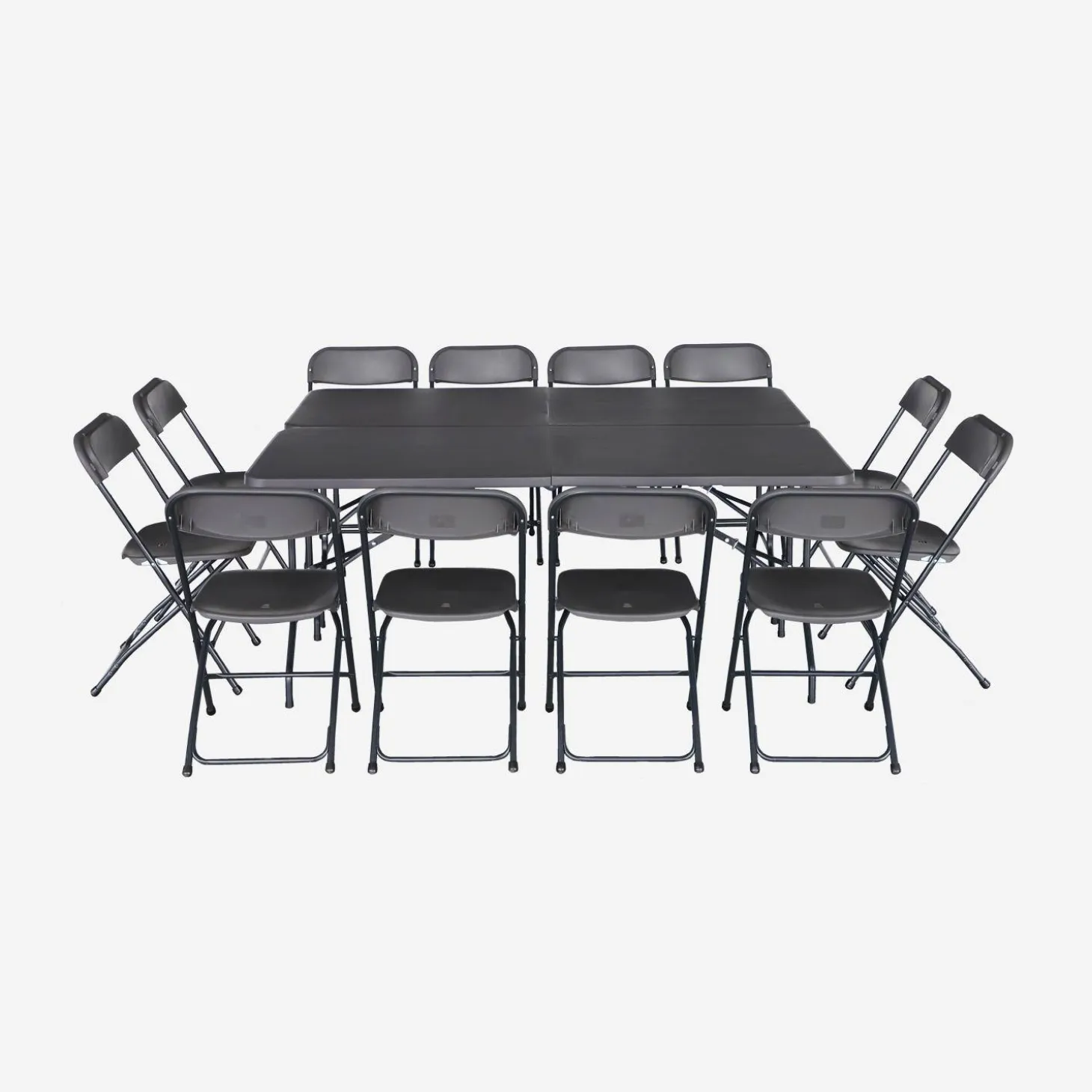 Set 2 tavoli pieghevoli per eventi in plastica con 12 sedie