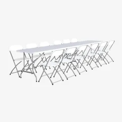 Set 2 tavoli pieghevoli per eventi in plastica con 12 sedie