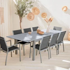 Set tavolo da giardino allungabile in alluminio con 8 sedie