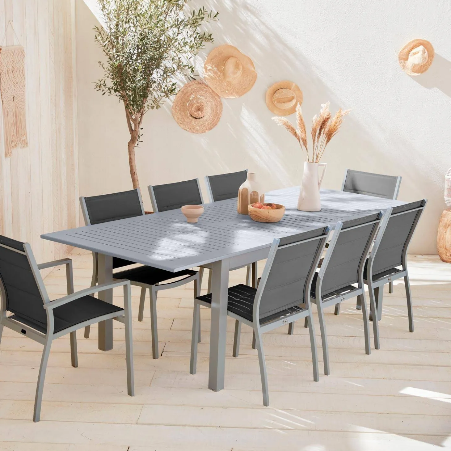 Set tavolo da giardino allungabile in alluminio con 8 sedie
