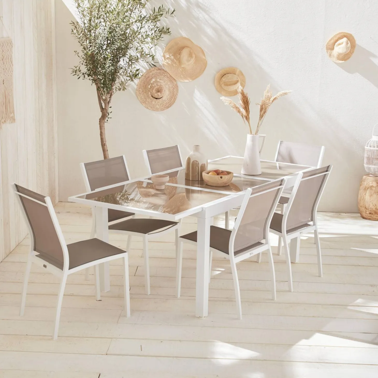 Set tavolo da giardino allungabile in alluminio con 6 sedie