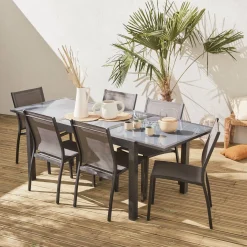 Set tavolo da giardino allungabile in alluminio con 6 sedie