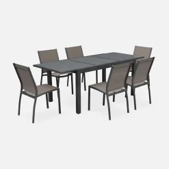 Set tavolo da giardino allungabile in alluminio con 6 sedie