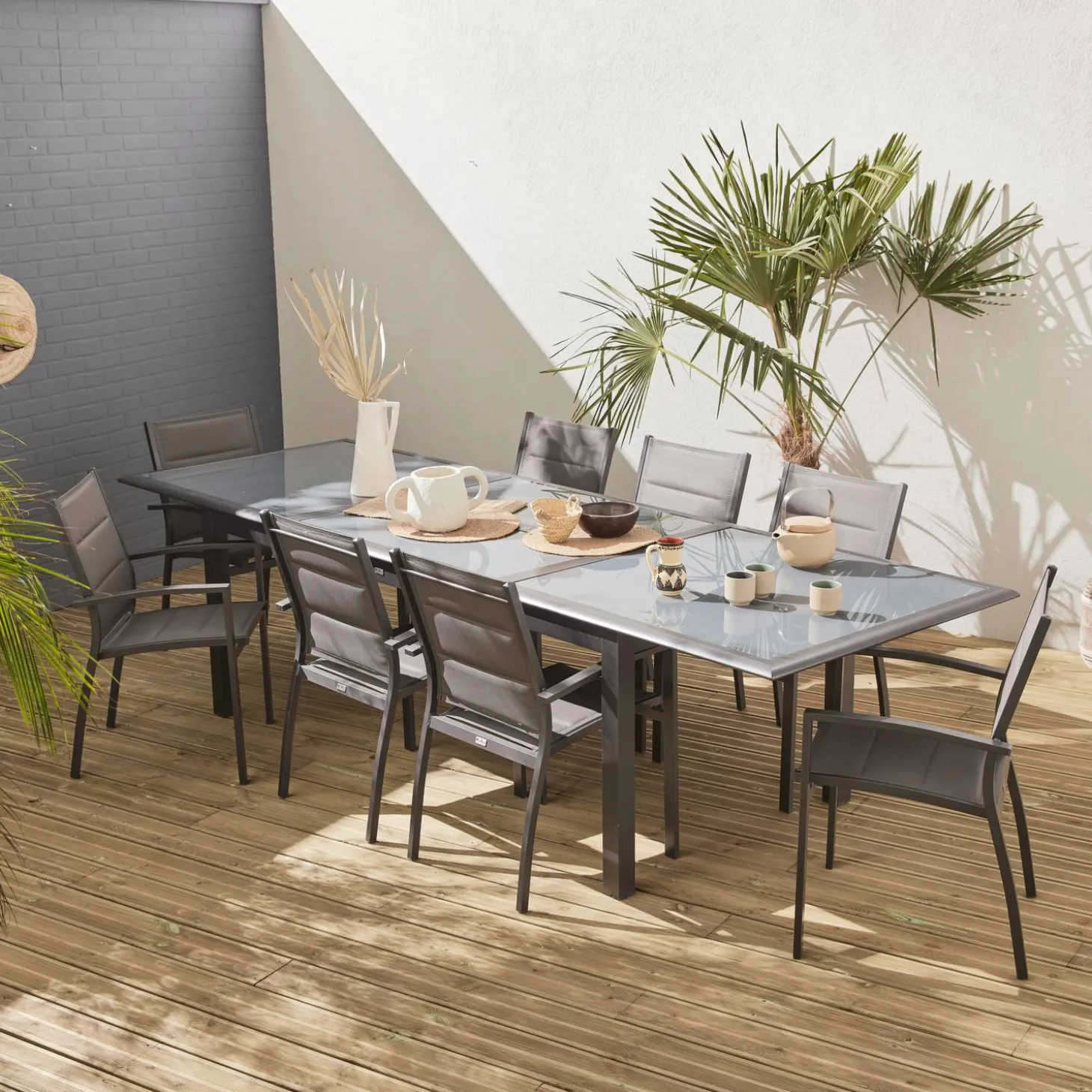 Set tavolo da giardino allungabile in alluminio con 8 sedie