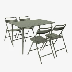 Set tavolo da giardino bistrot pieghevole in acciaio con 4 sedie, 120cm