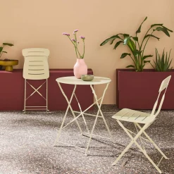 Set tavolo da giardino bistrot pieghevole rotondo in acciaio con 2 sedie