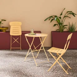 Set tavolo da giardino bistrot pieghevole rotondo in acciaio con 2 sedie
