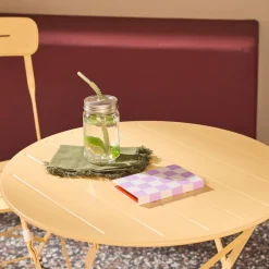Set tavolo da giardino bistrot pieghevole rotondo in acciaio con 2 sedie