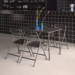 Set tavolo da giardino bistrot pieghevole in acciaio con 4 sedie, 120cm