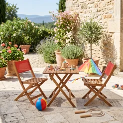 Set tavolo da giardino bistrot per bambini in legno di acacia con 2 sedie