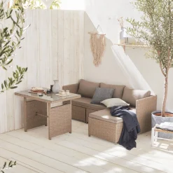 Set tavolo da giardino con pouf a incasso con 6 posti