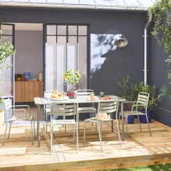 Set tavolo da giardino in acciaio con 2 poltrone e 4 sedie