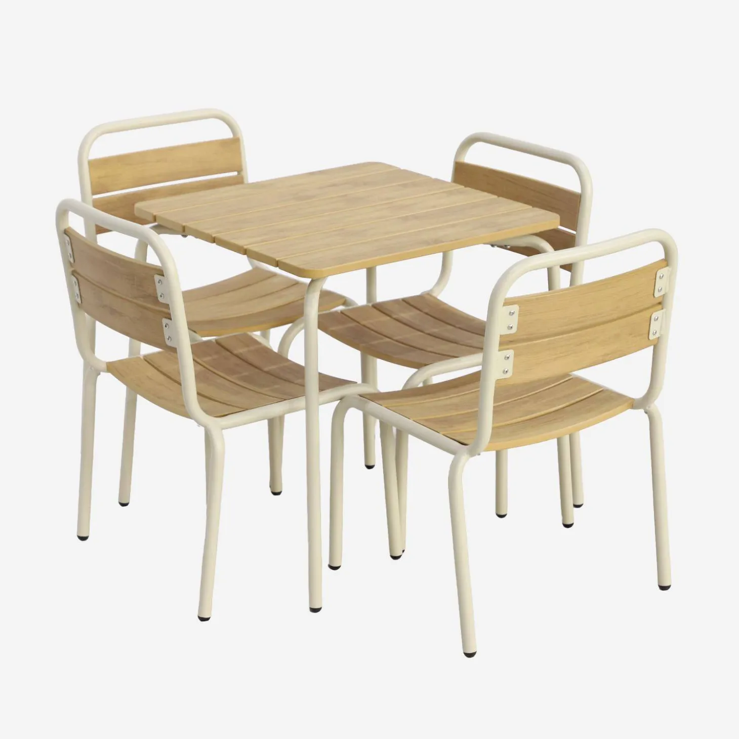Set tavolo da giardino per bambini in acciaio e decorazione in legno con 4 sedie