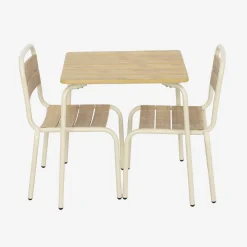 Set tavolo da giardino per bambini in acciaio e legno con 2 sedie