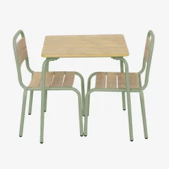 Set tavolo da giardino per bambini in acciaio e legno con 2 sedie