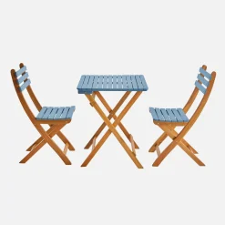 Set tavolo da giardino pieghevole in legno di acacia con 2 sedie