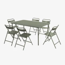 Set tavolo da giardino pieghevole in acciaio con 6 sedie, 160cm