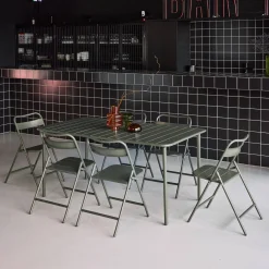 Set tavolo da giardino pieghevole in acciaio con 6 sedie, 160cm