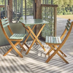 Set tavolo da giardino pieghevole in legno di acacia con 2 sedie