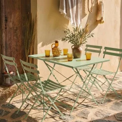 Set tavolo da giardino pieghevole in acciaio con 4 sedie, 110cm