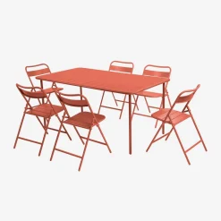 Set tavolo da giardino pieghevole in acciaio con 6 sedie, 160cm