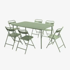 Set tavolo da giardino pieghevole in acciaio con 6 sedie, 160cm