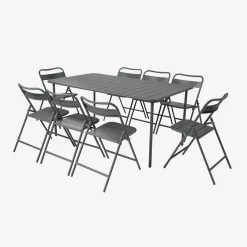 Set tavolo da giardino pieghevole in acciaio con 8 sedie, 160cm