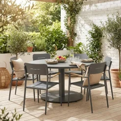Set tavolo da giardino rotondo in alluminio con 6 sedie