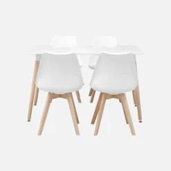 Set tavolo e 4 sedie da pranzo scandinavo con gambe in legno, 120x80cm