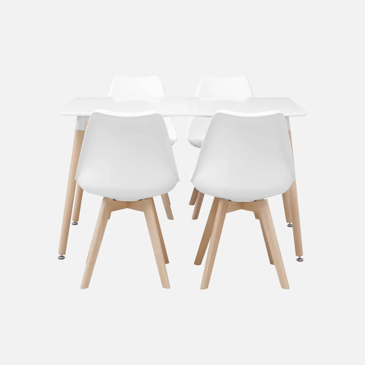 Set tavolo e 4 sedie da pranzo scandinavo con gambe in legno, 120x80cm