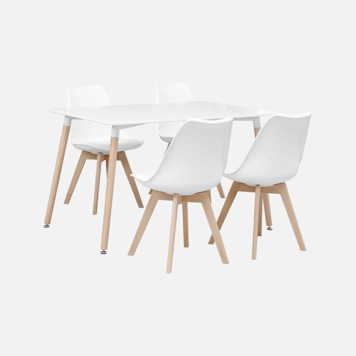 Set tavolo e 4 sedie da pranzo scandinavo con gambe in legno, 120x80cm