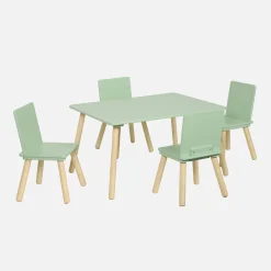Set tavolo rettangolare per bambini in legno di pino con 4 sedie