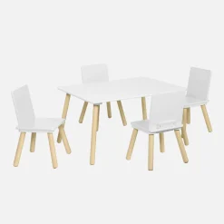 Set tavolo rettangolare per bambini in legno di pino con 4 sedie